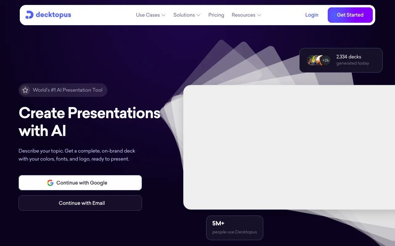 Decktopus AI homepage on Sep 19, 2026