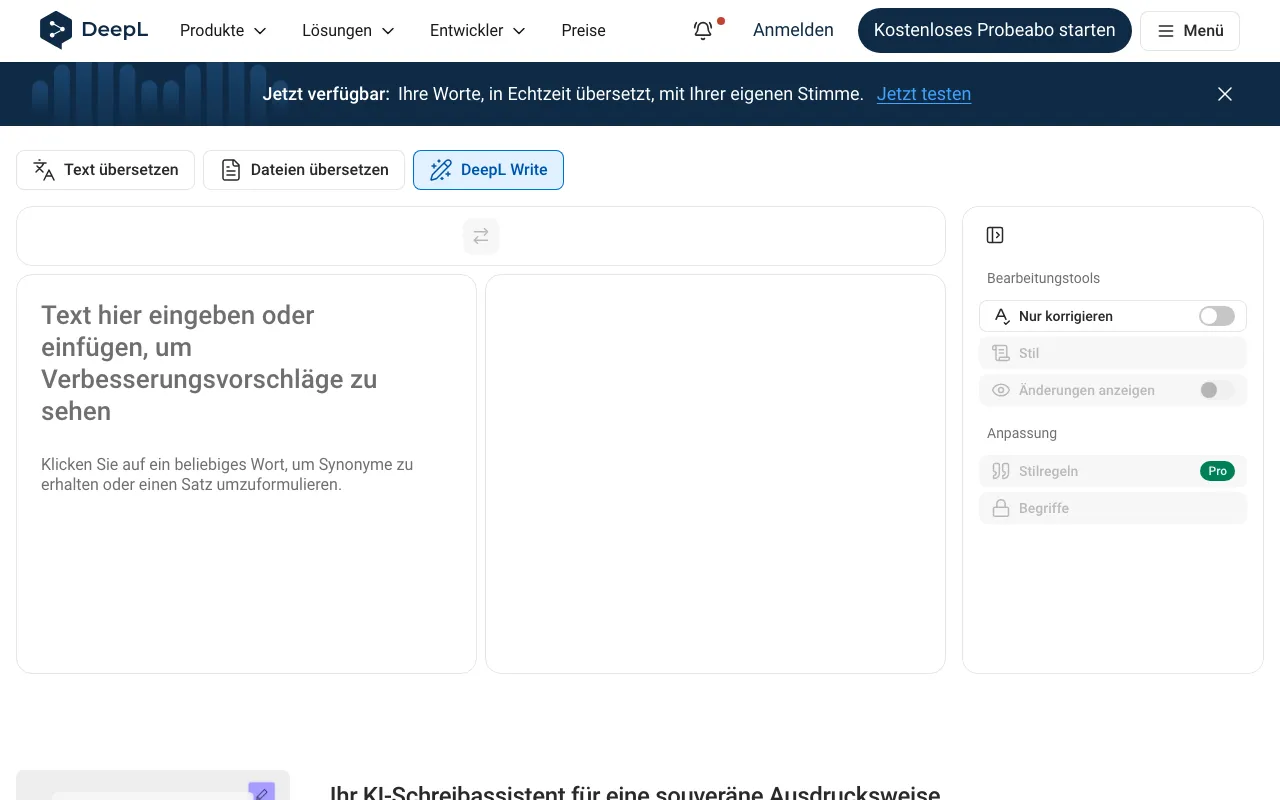 DeepL Write homepage on Sep 19, 2026