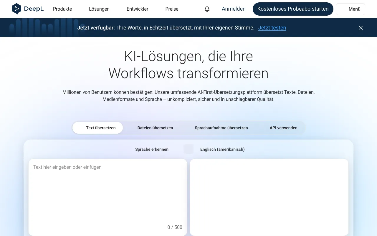 DeepL homepage on Sep 19, 2026
