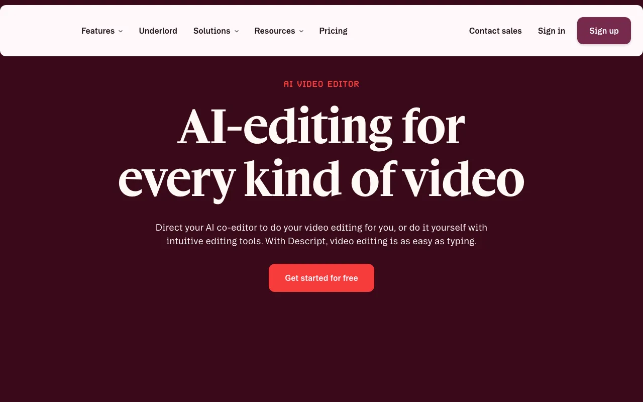 Descript homepage on Sep 19, 2026