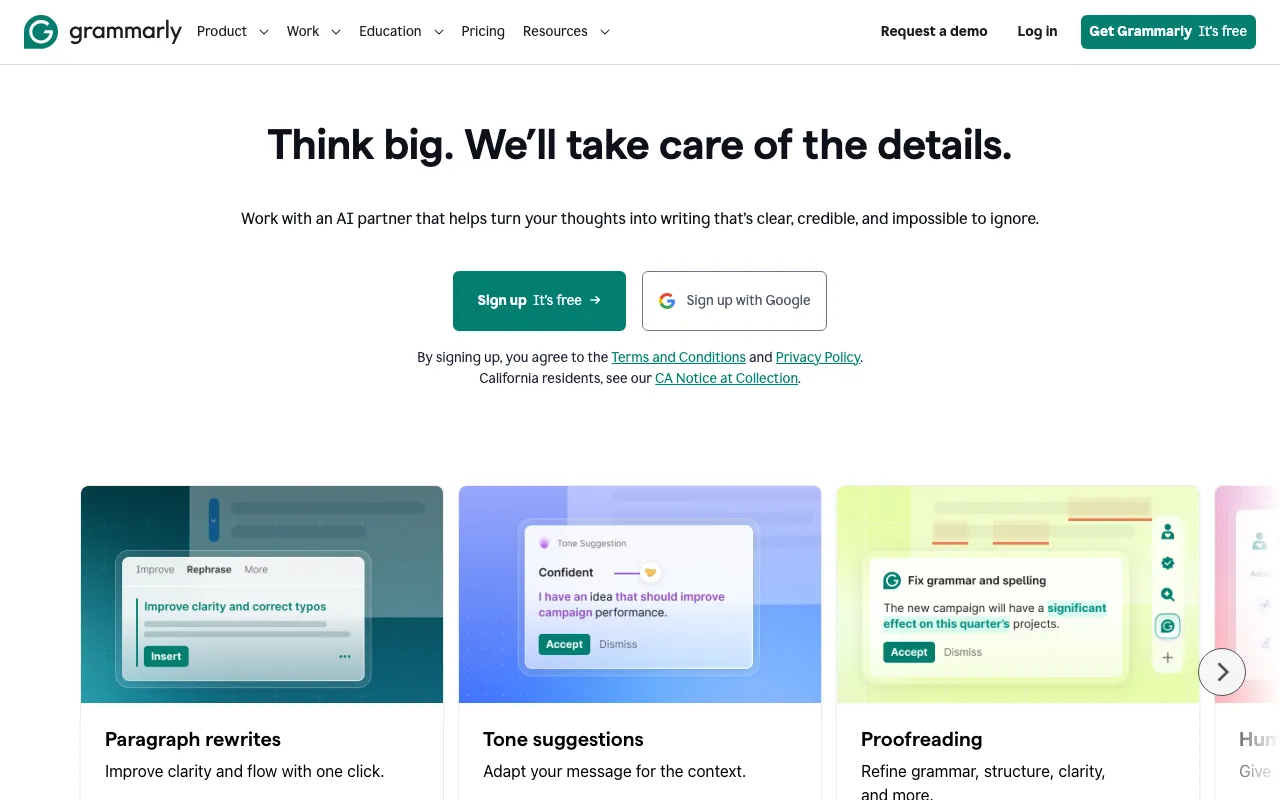 Grammarly homepage on Sep 19, 2026