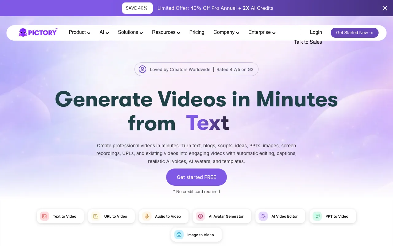 Pictory homepage on Sep 19, 2026