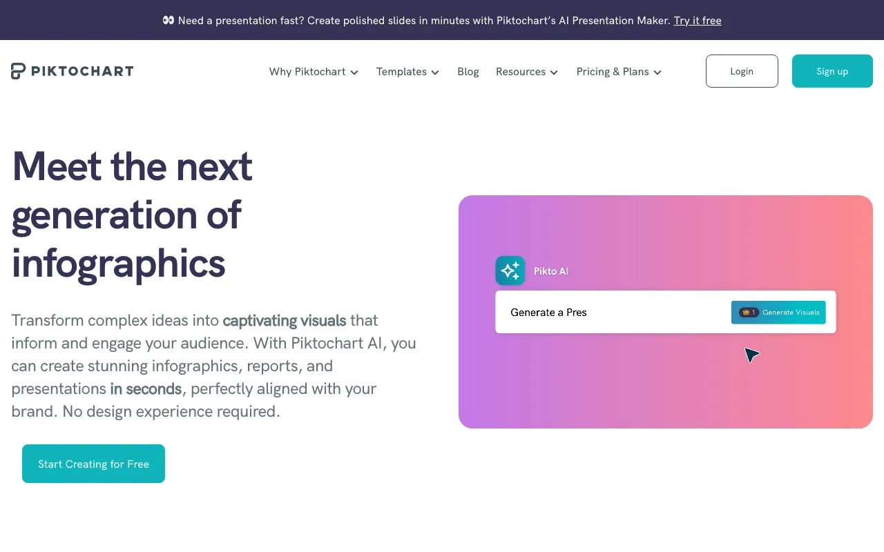 Piktochart homepage on Sep 19, 2026