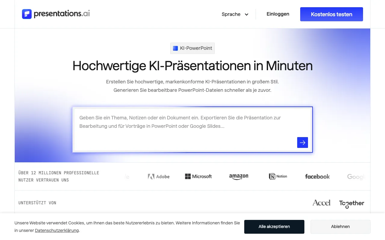 Presentations.AI homepage on Sep 19, 2026