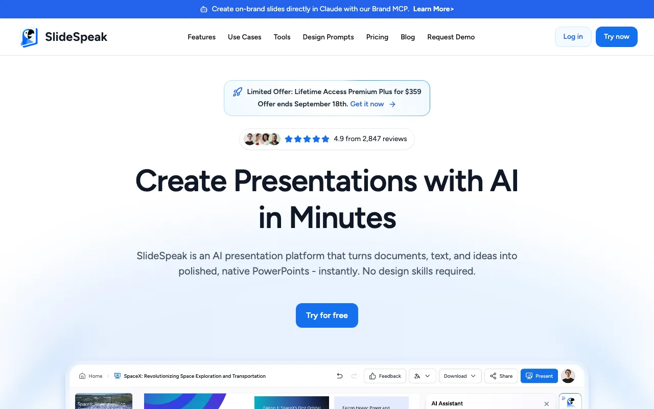 SlideSpeak homepage on Sep 19, 2026