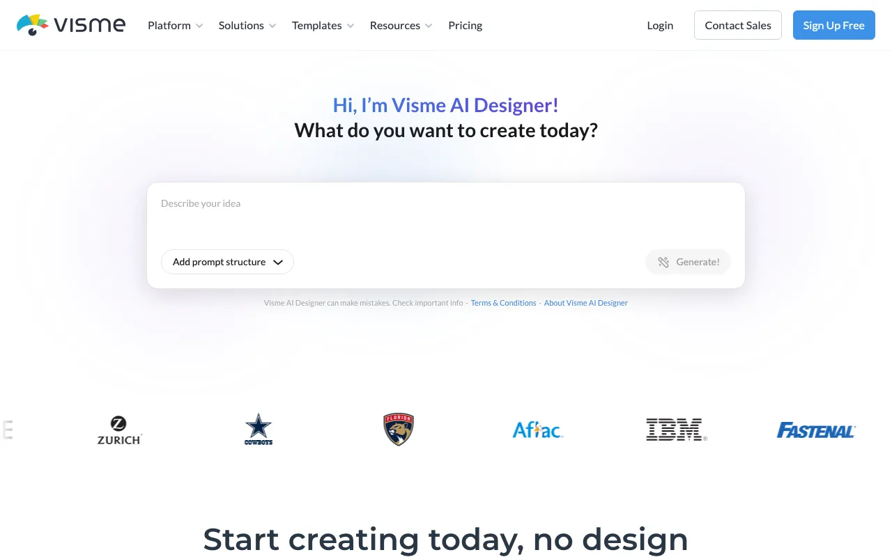 Visme homepage on Sep 19, 2026